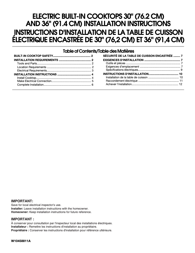 Página 1 del manual Guía de instalación Whirlpool WCC31430AB