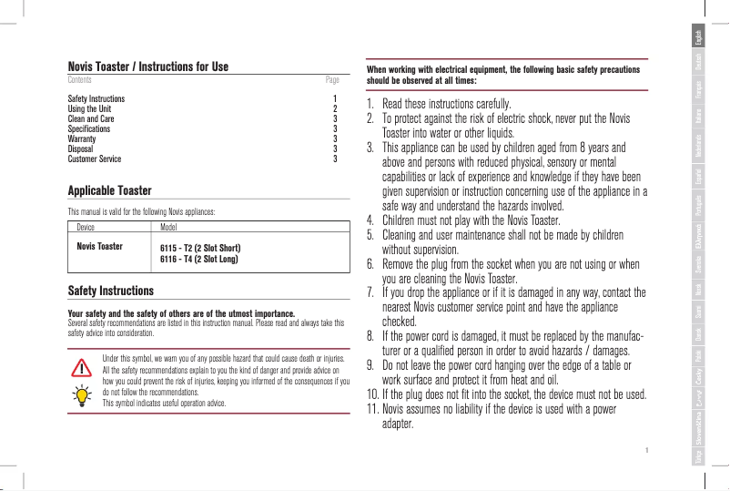 Página 1 del manual Manual de usuario Novis T2
