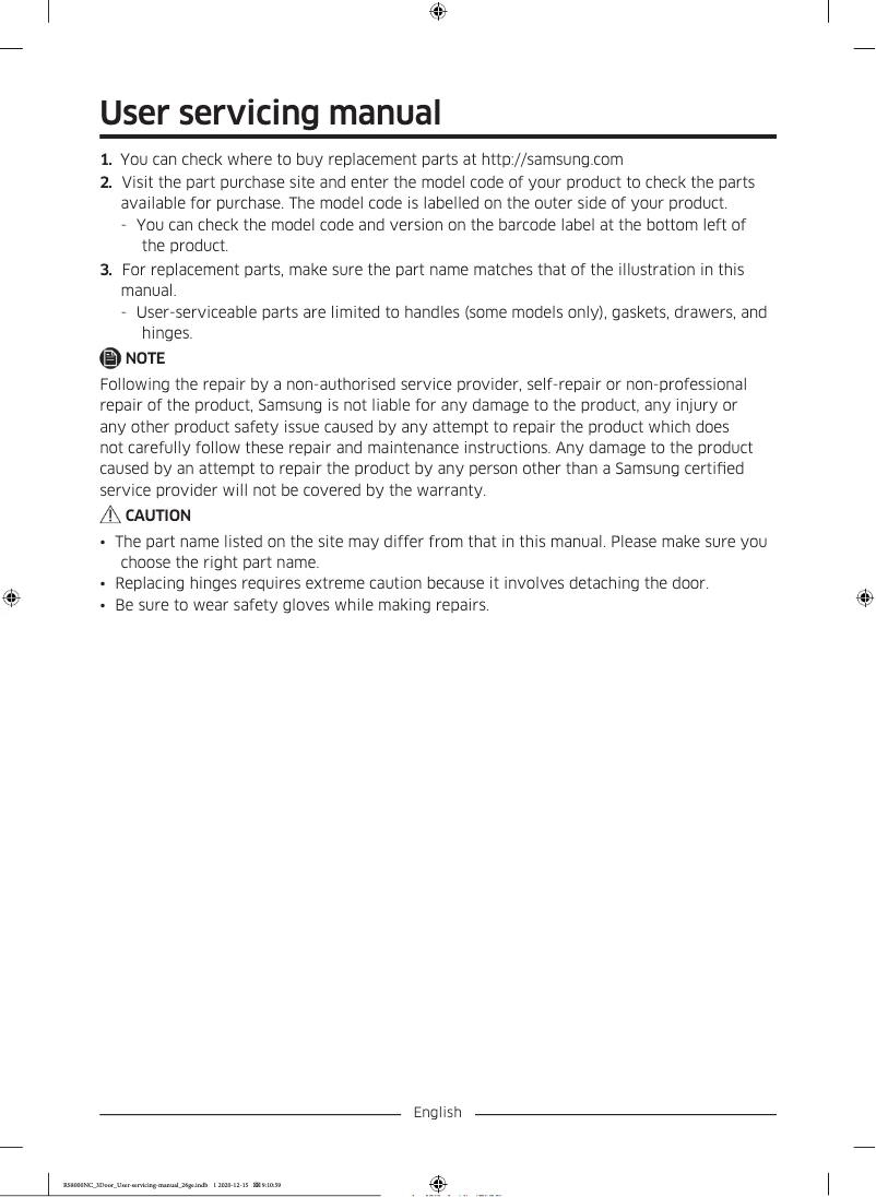 Page 1 de la notice Manuel utilisateur Samsung RS68N8331B1