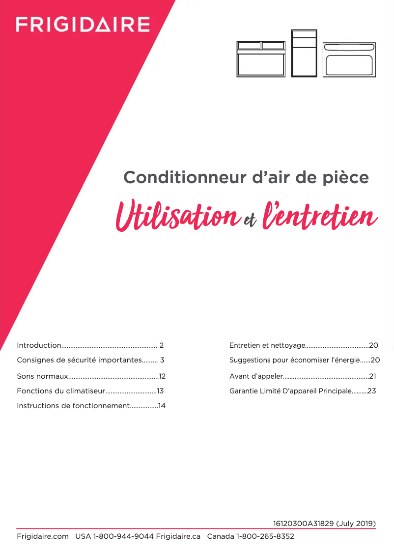 Page 1 de la notice Manuel utilisateur Frigidaire FHTC083WA1