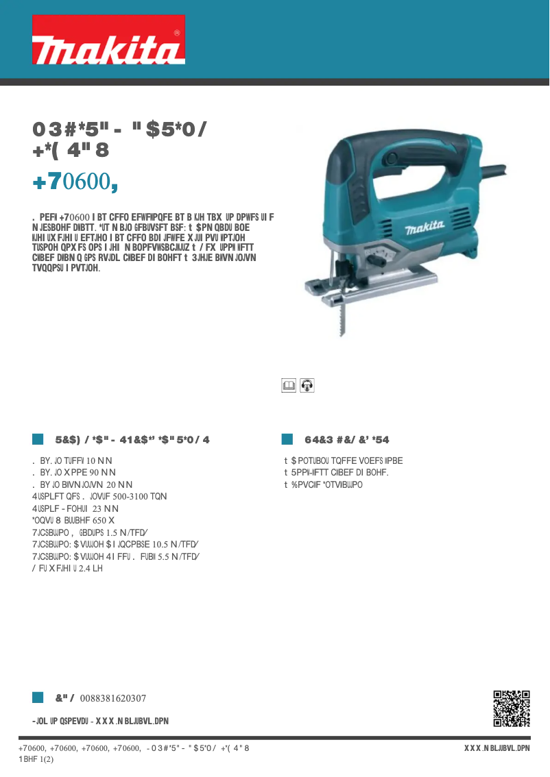 Page 1 de la notice Fiche technique Makita JV0600K