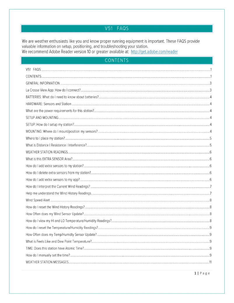 Page n°1 - FAQ La Crosse Technology V51