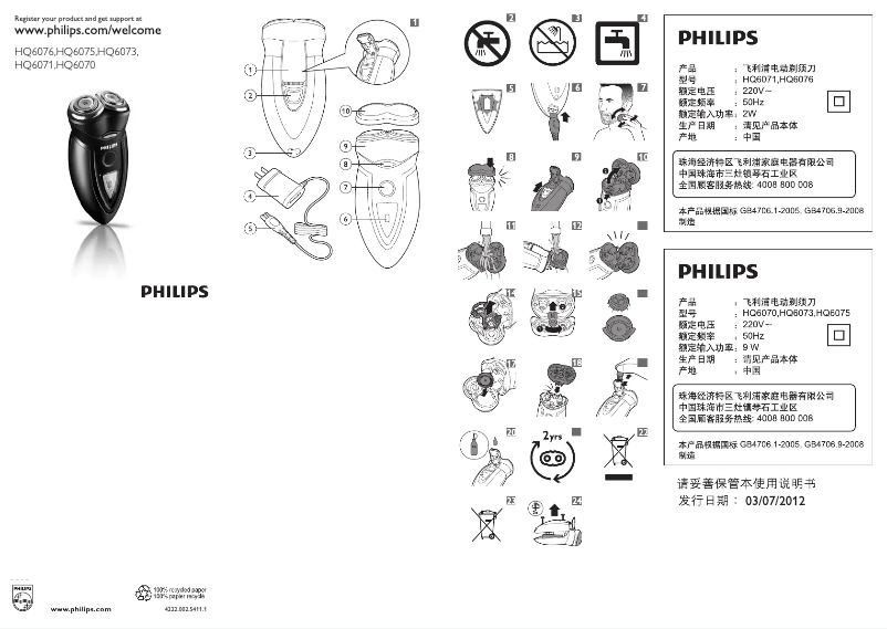 Page 1 de la notice Manuel utilisateur Philips HQ6076