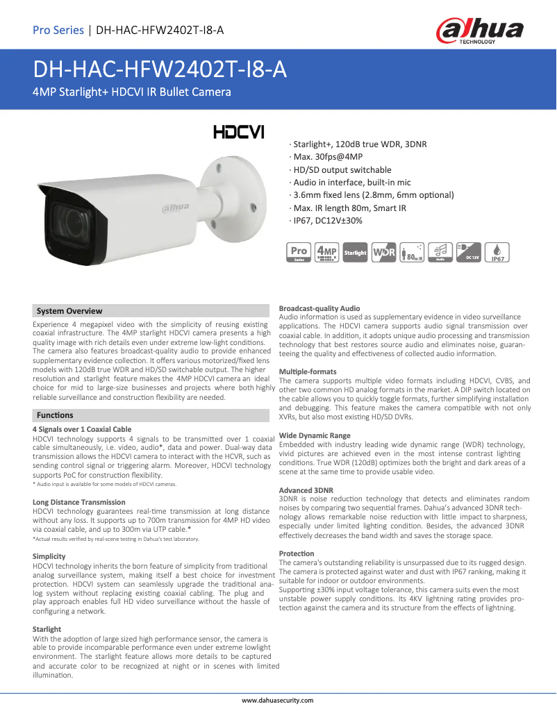 Page n°1 - Fiche technique Dahua Technology HAC-HFW2402T-I8-A