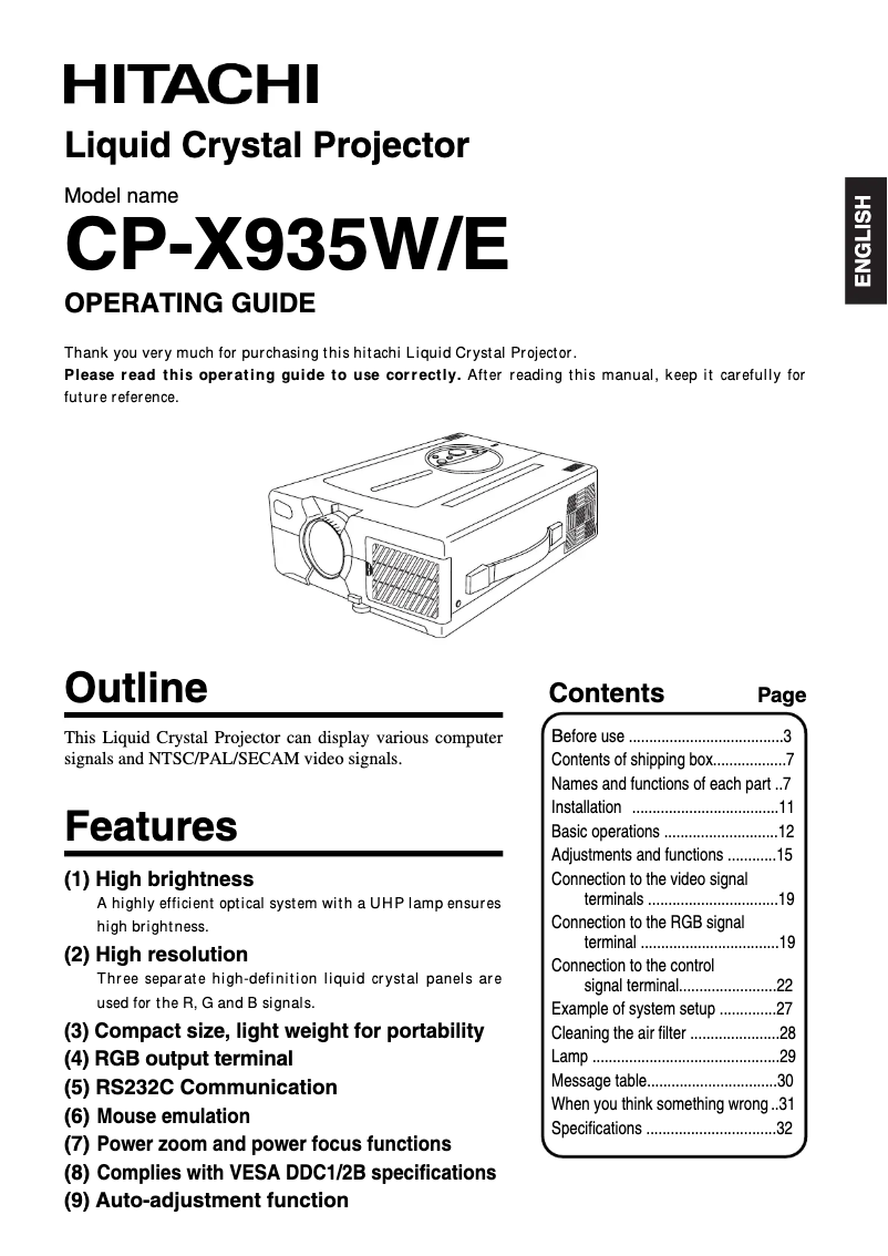 Image de la première page du manuel de l'appareil CP-X935W