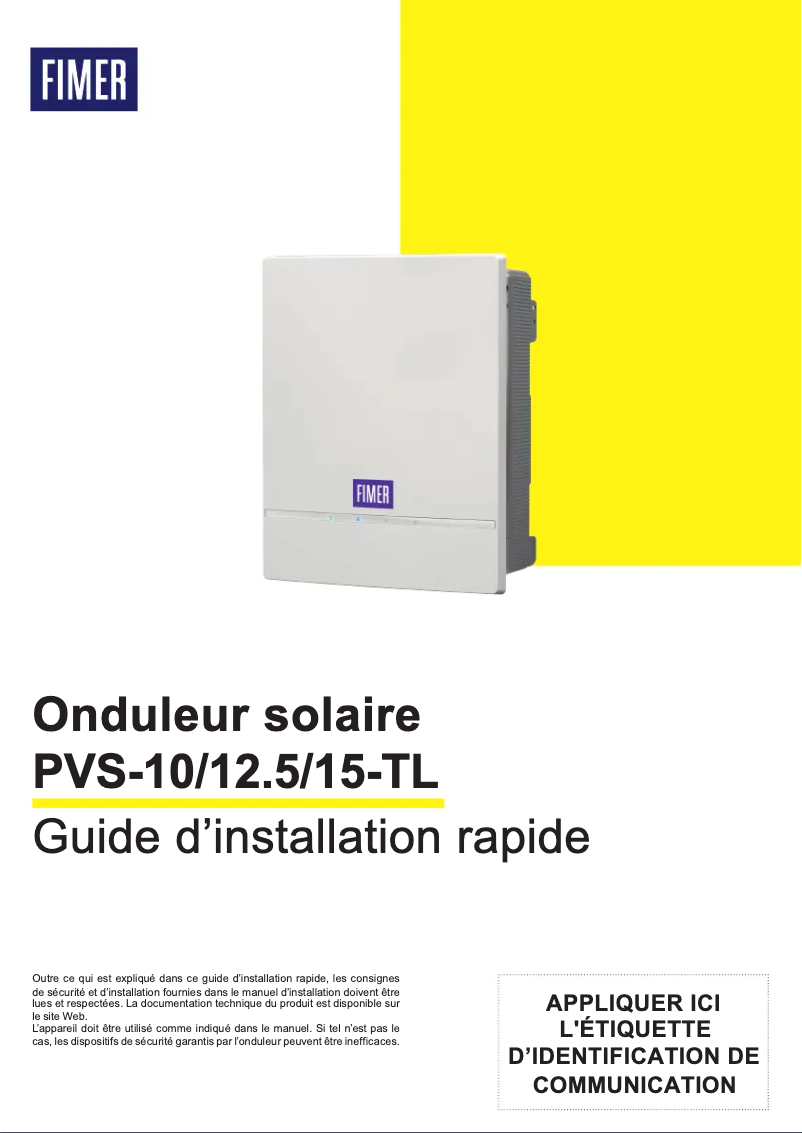 Image de la première page du manuel de l'appareil PVS-10-TL-SX