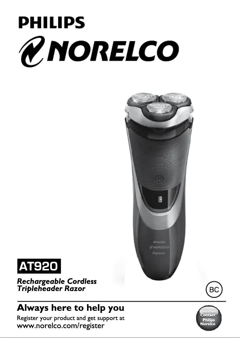 Page 1 de la notice Manuel utilisateur Philips Norelco PowerTouch AT920