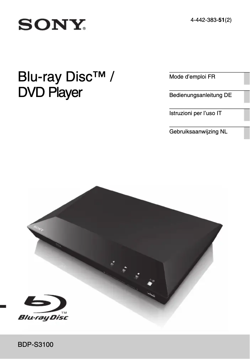 First page image of the manual for BDP-S3100