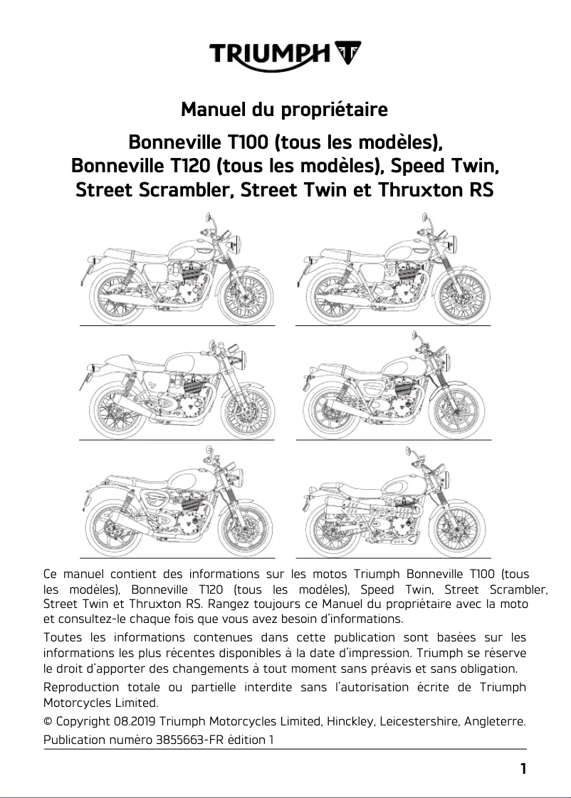 Page n°1 - Manuel utilisateur Triumph Bonneville T100 (2020)