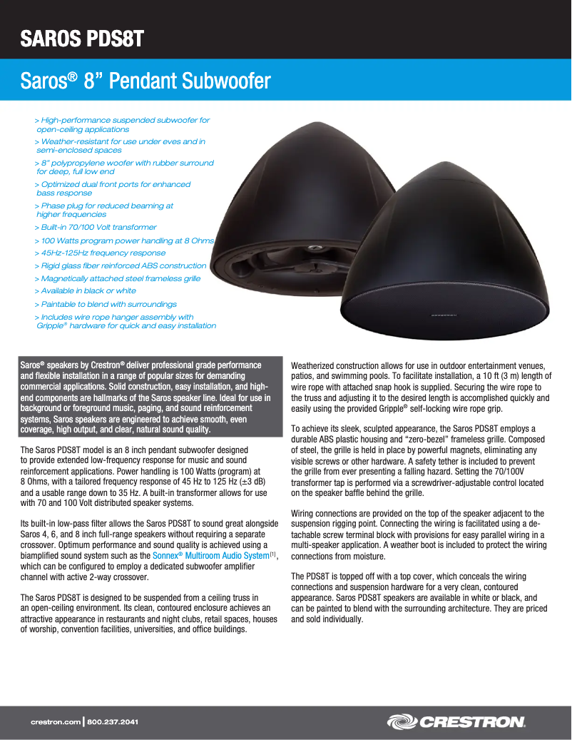 Página 1 del manual Ficha técnica Crestron SAROS PDS8T-B-T-EACH