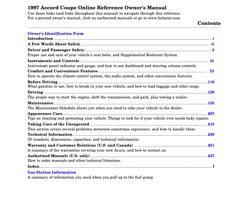 Página 1 del manual Manual de usuario Honda Accord Sedan (1997)
