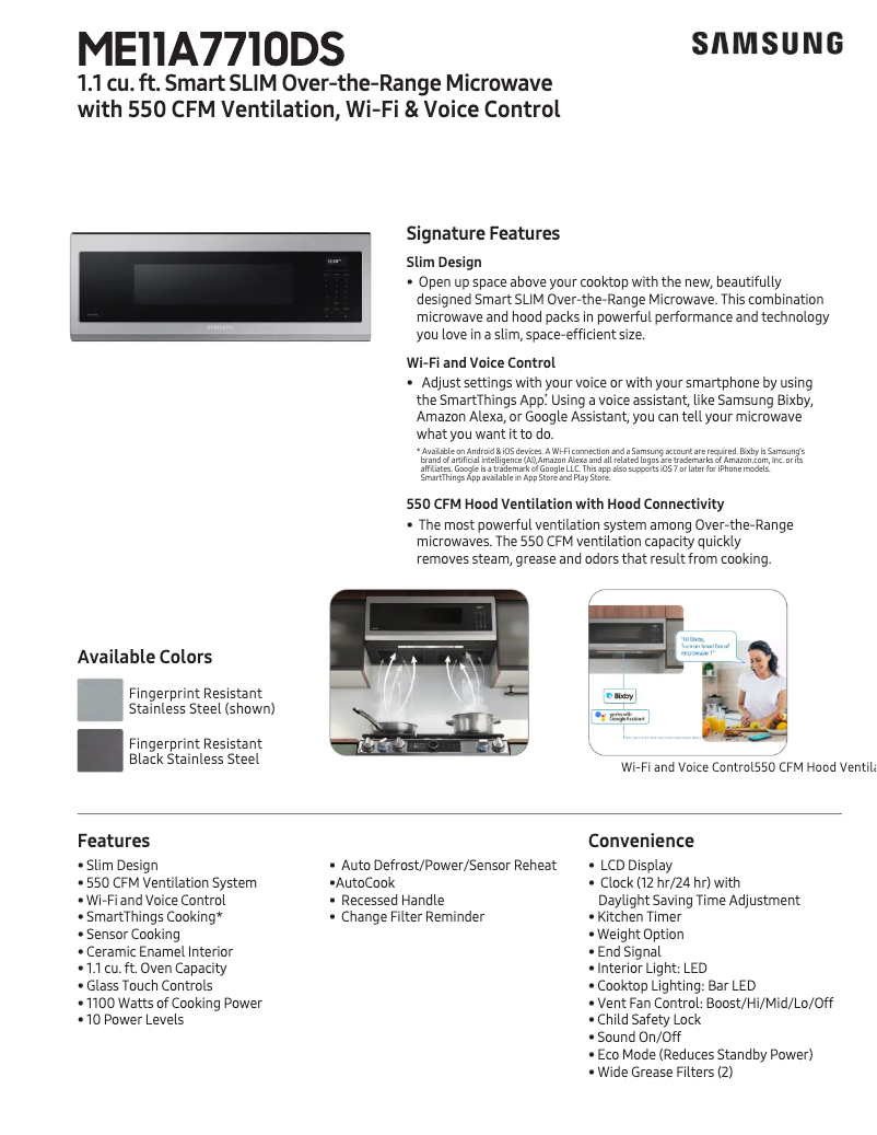 Page 1 de la notice Fiche technique Samsung ME11A7710DS