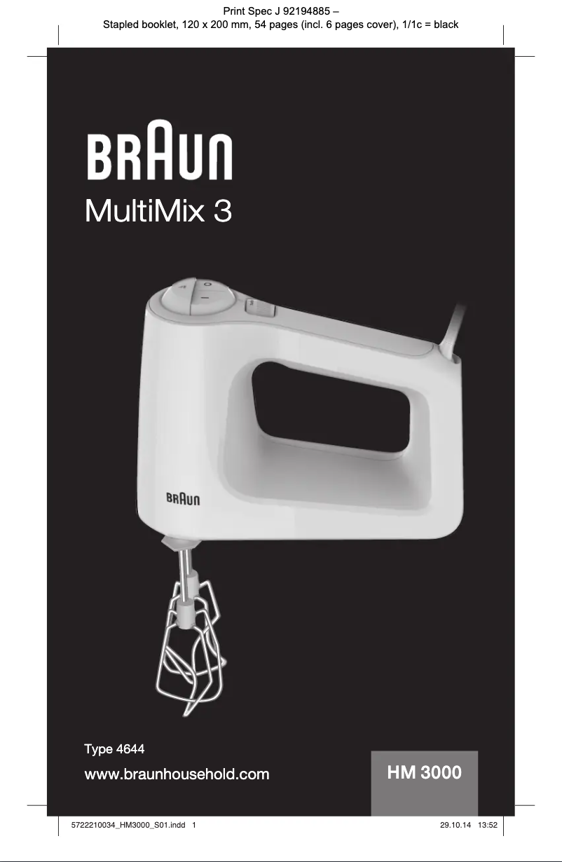 Page n°1 - Manuel utilisateur Braun MultiMix 3 HM 3000