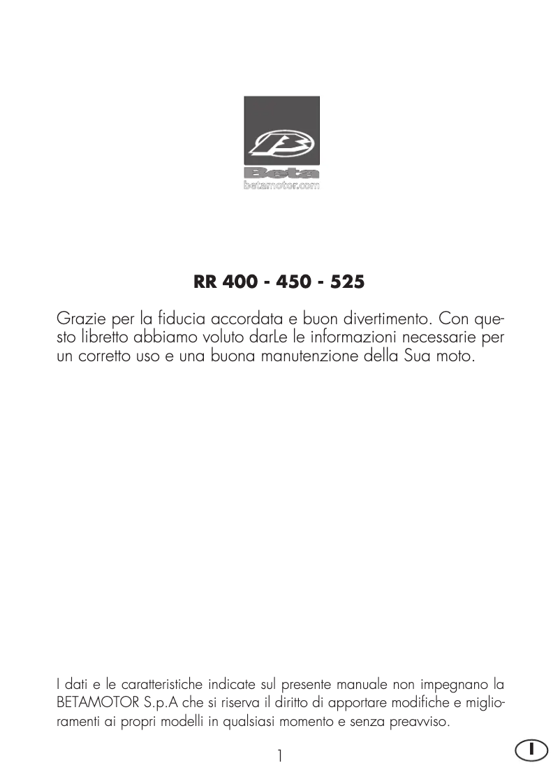 Página 1 del manual Manual de usuario Beta RR 4T 400 (2008)