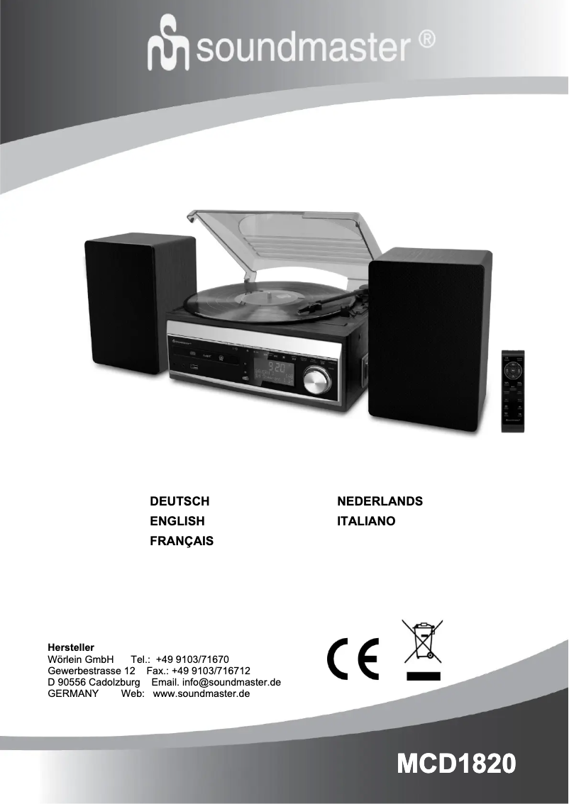 Page 1 de la notice Manuel utilisateur Soundmaster MCD1820