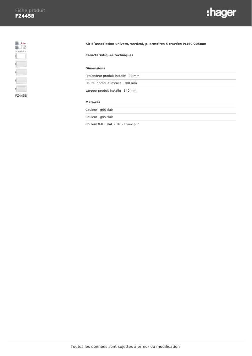 Page n°1 - Manuel utilisateur Hager FZ445B