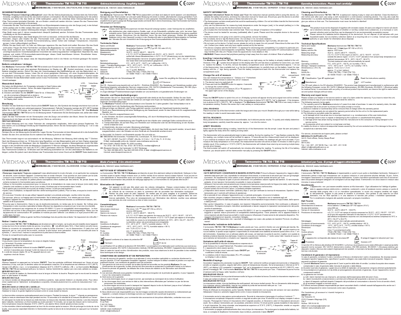 Page 1 de la notice Manuel utilisateur Medisana TM 710