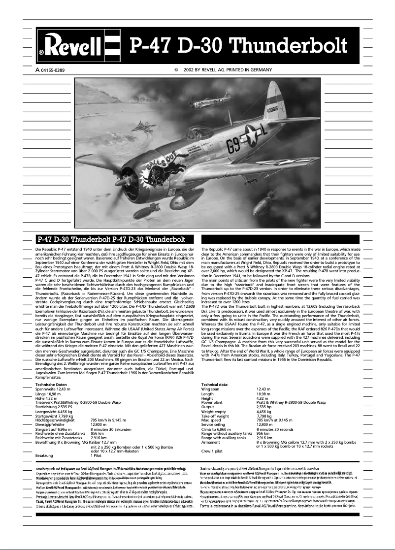 Page 1 de la notice Manuel utilisateur Revell P-47 D Thunderbolt