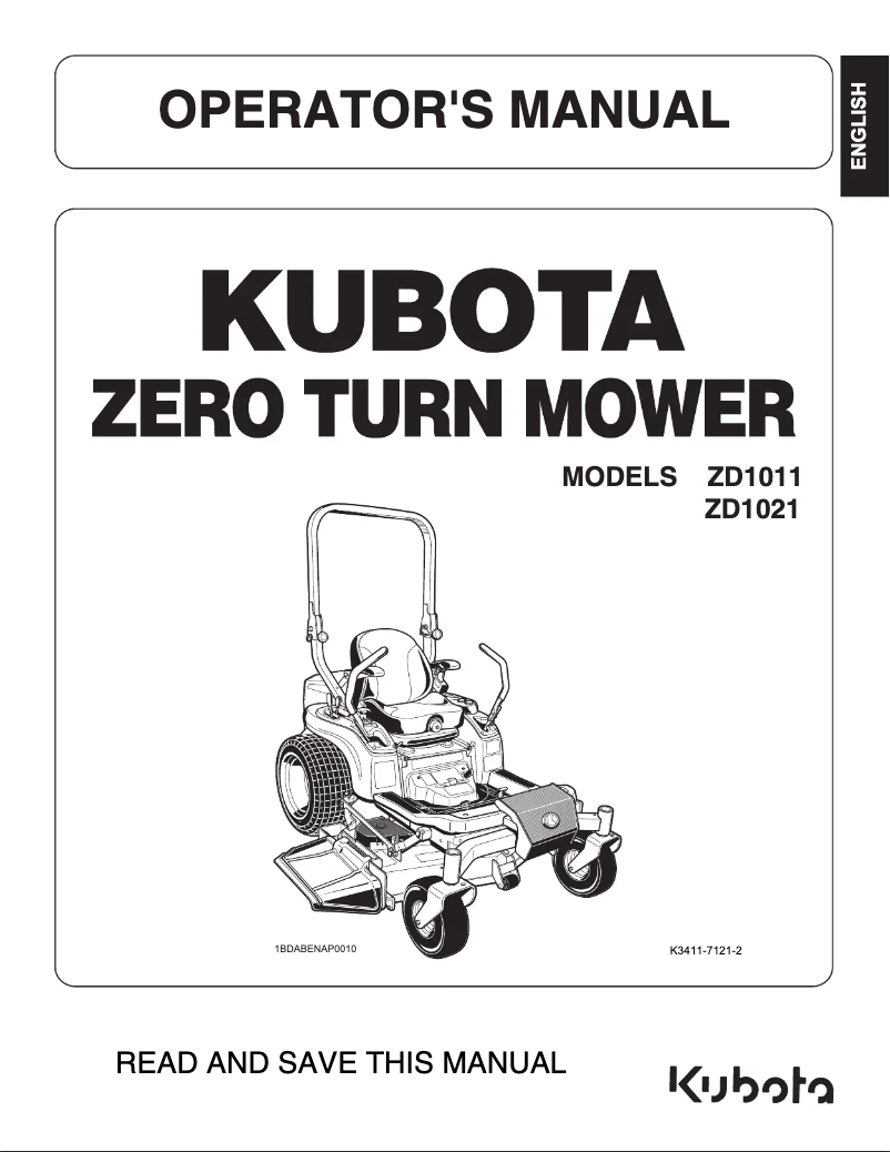 Page 1 de la notice Manuel utilisateur Kubota ZD1011-48