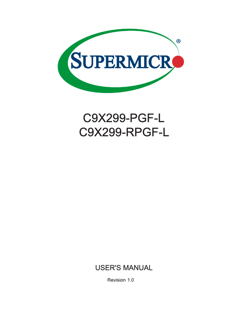 Page 1 de la notice Manuel utilisateur Supermicro C9X299-PGF-L