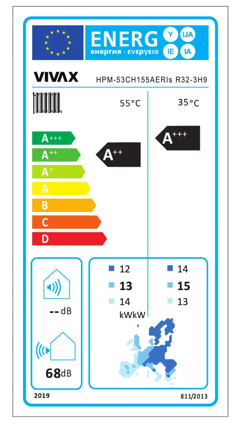 Page 1 de la notice Label énergétique Vivax HPM-53CH155AERIs