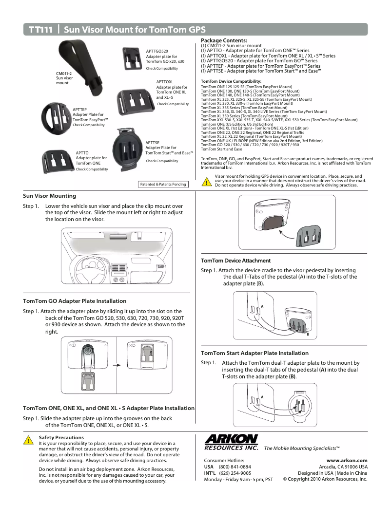 Page 1 de la notice Manuel utilisateur Arkon TT111