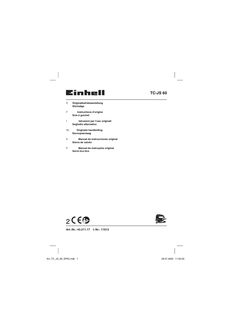 Page n°1 - Manuel utilisateur Einhell TC-JS 60