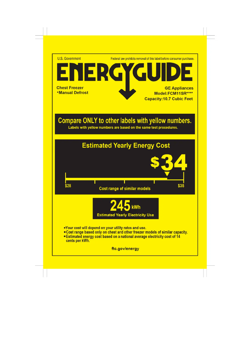 Page 1 de la notice Label énergétique GE FCM11SRWW