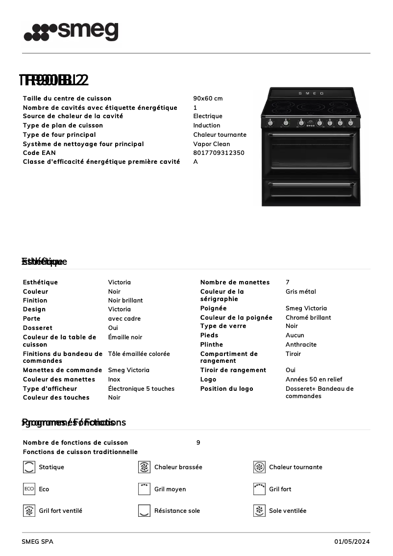 Página 1 del manual Ficha técnica Smeg TR90IBL2