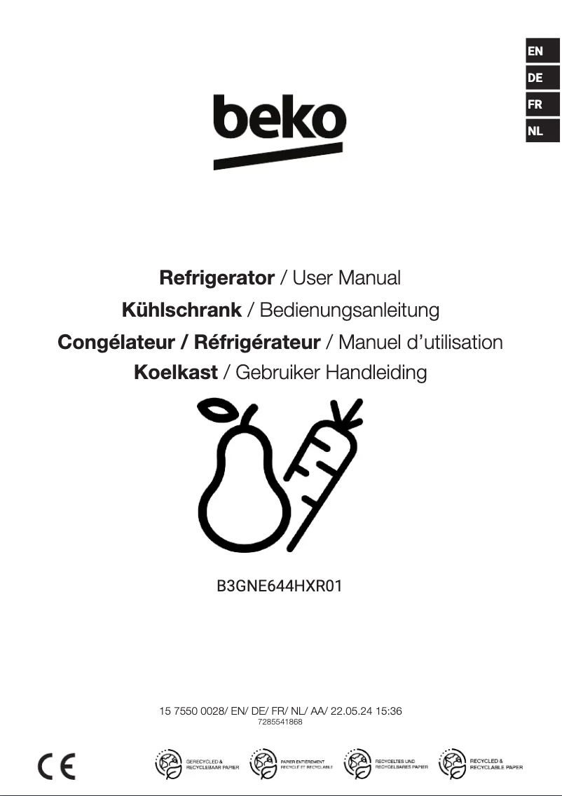 Página 1 del manual Manual de usuario Beko B3GNE644HXR01