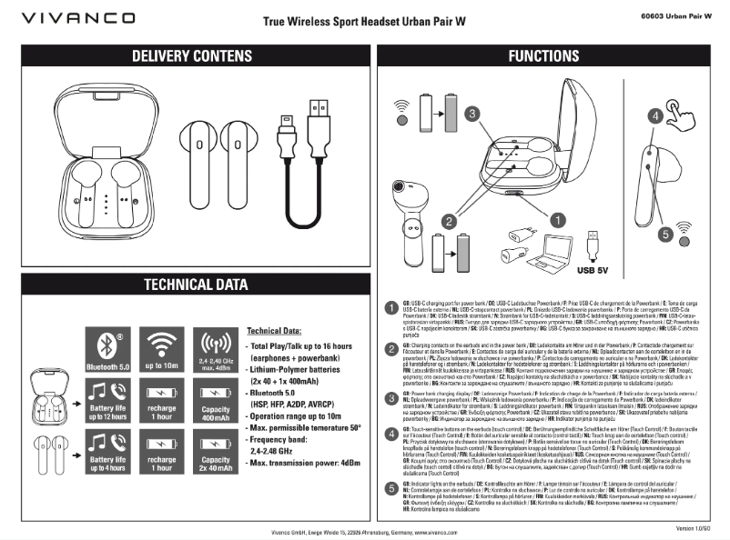 Page 1 of the manual User Manual Vivanco Urban Pair