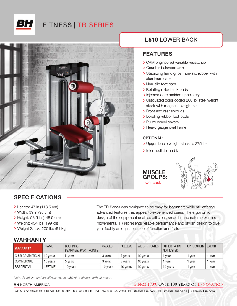 Page 1 de la notice Fiche technique BH Fitness L510