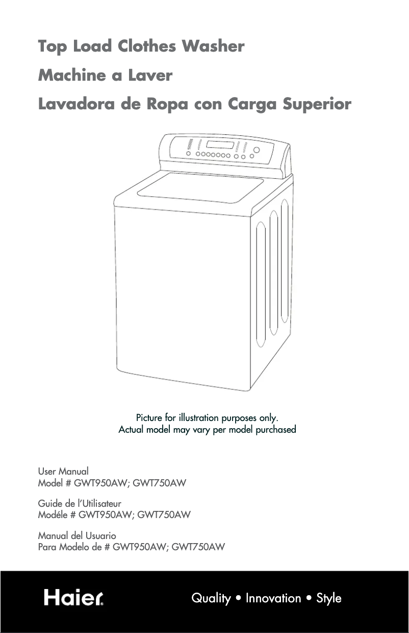 Imagen de la primera página del manual del dispositivo GWT750AW