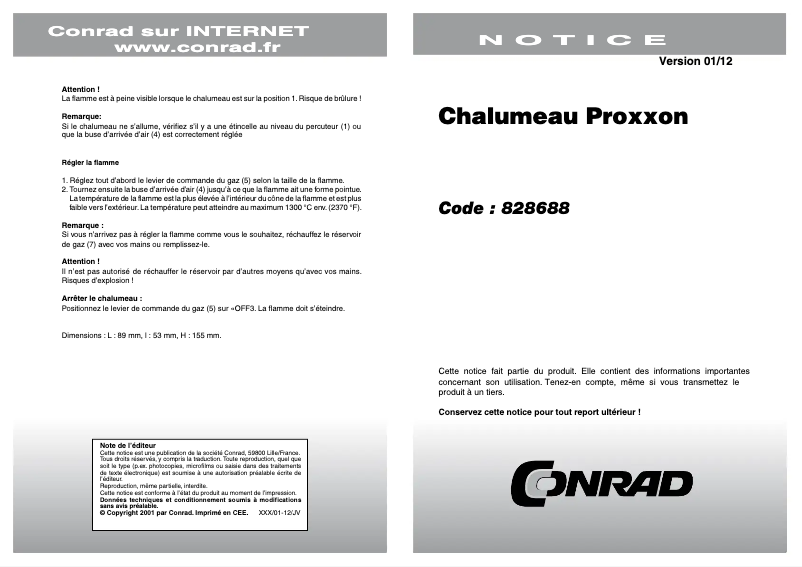 Page 1 de la notice Manuel utilisateur Proxxon MicroFlame MFB/E