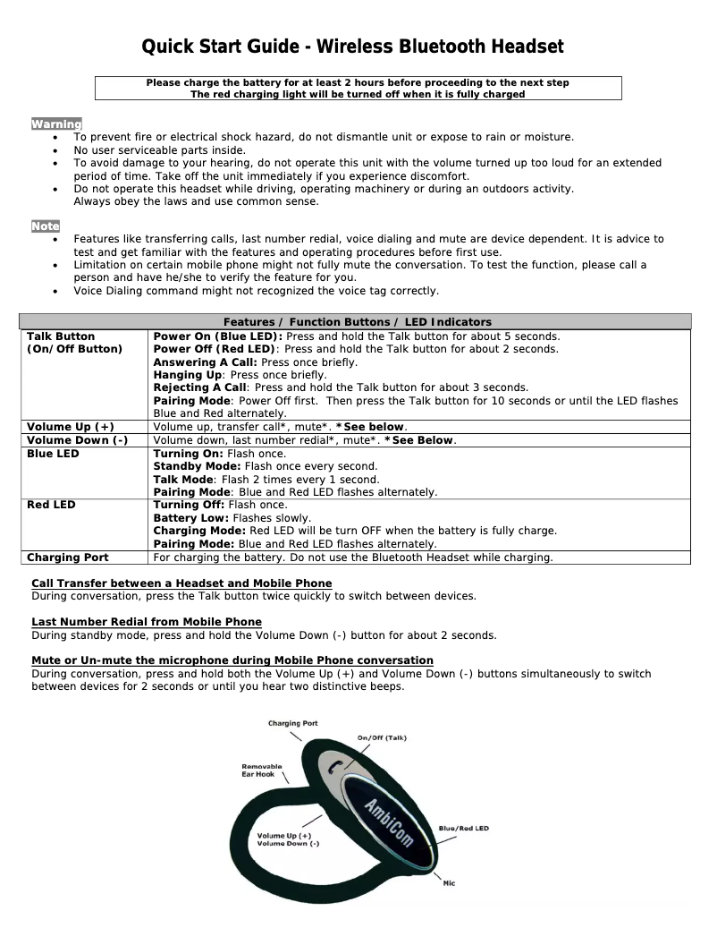 Page 1 de la notice Manuel utilisateur AmbiCom BT - HS