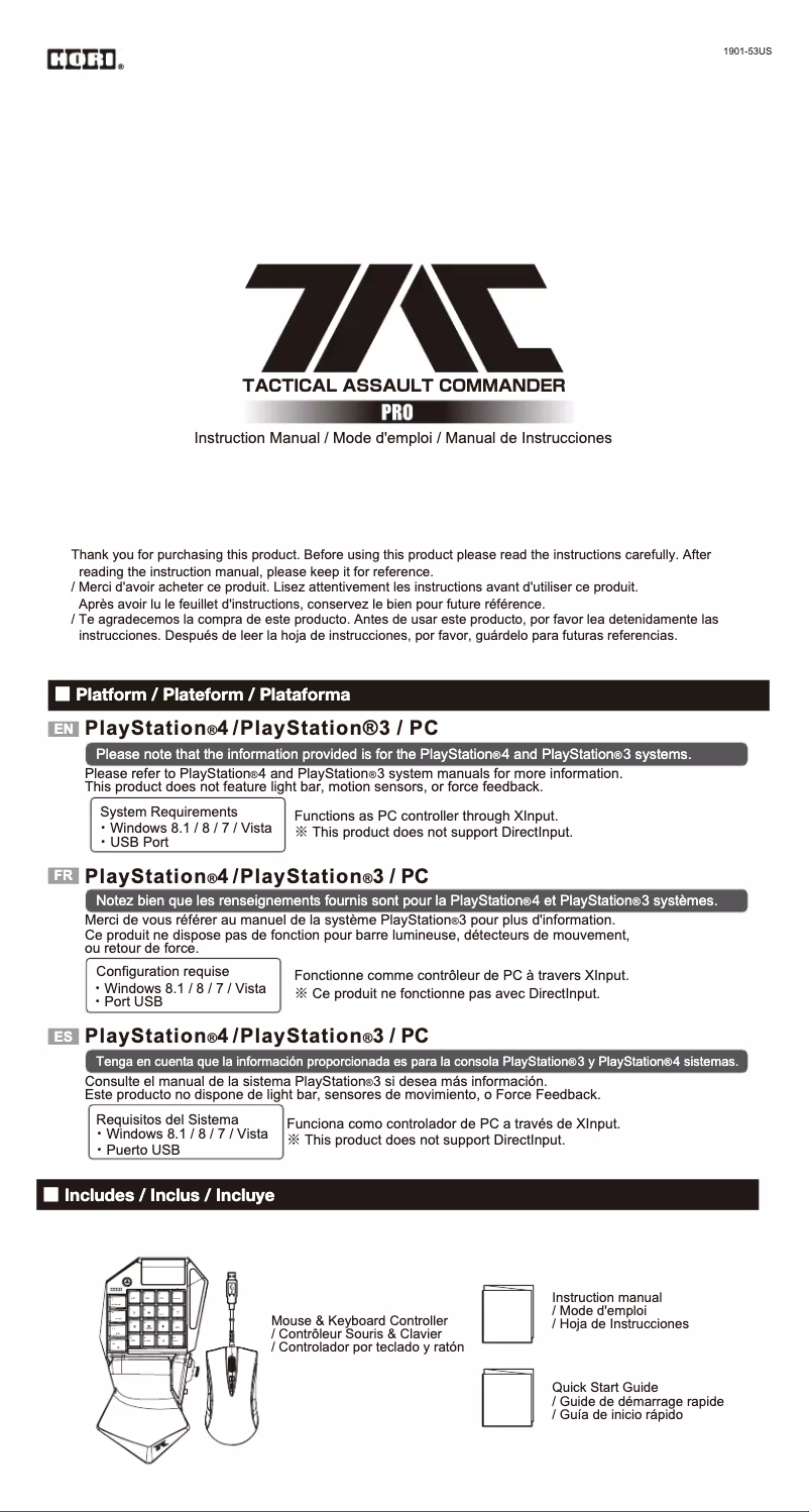 Página 1 del manual Manual de usuario Hori Tactical Assault Commander Pro V2