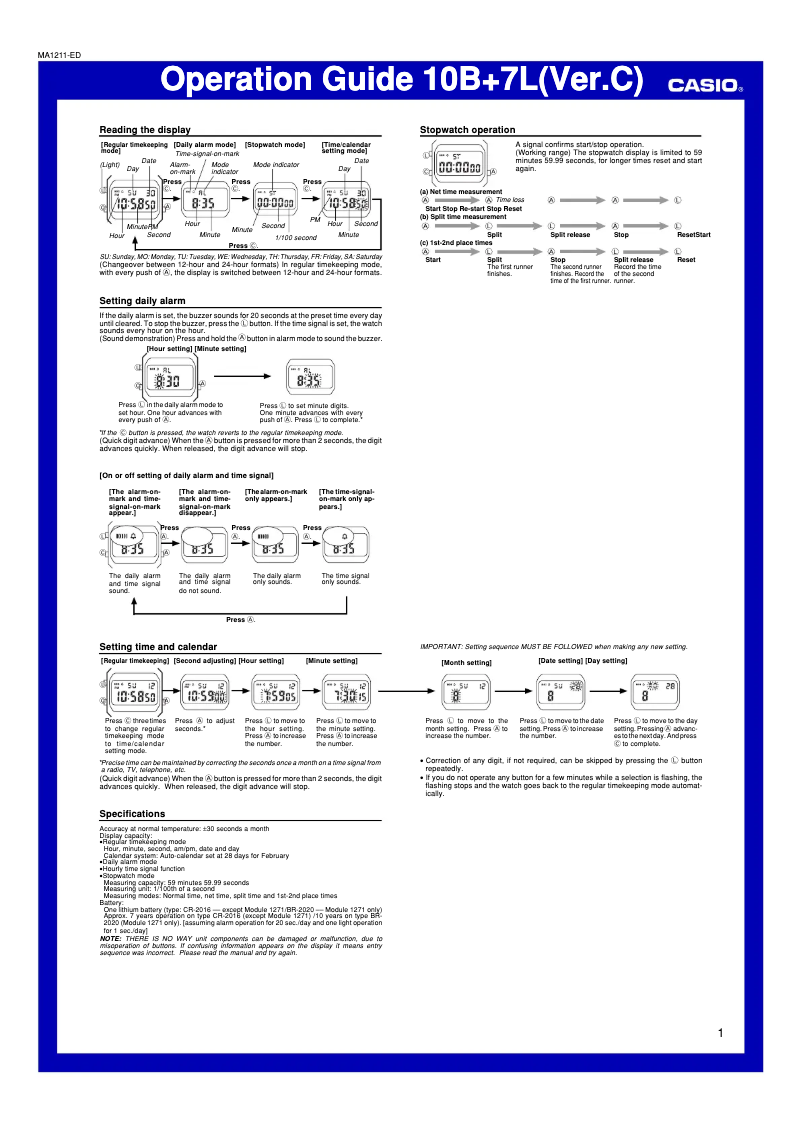 Página 1 del manual Manual de usuario Casio Collection F-91WM-3AEF