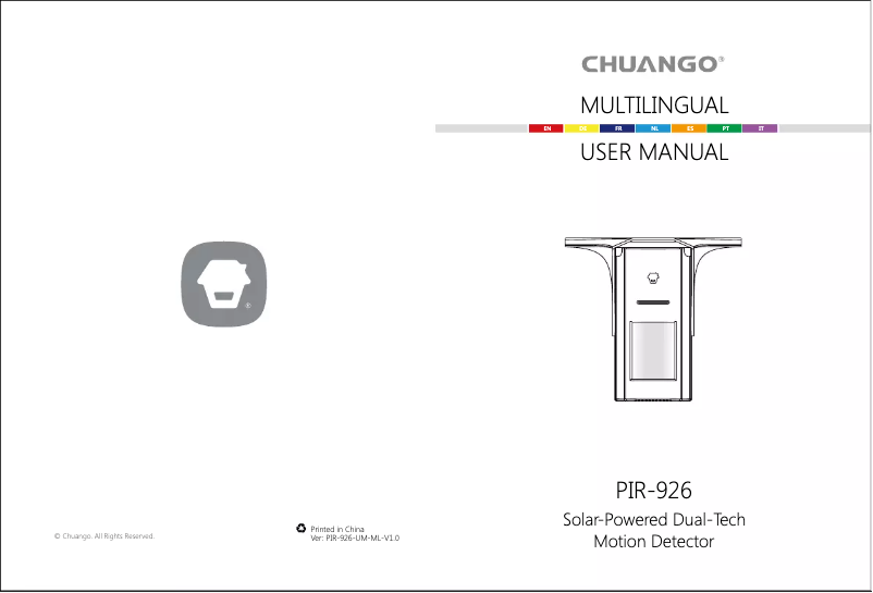 Page n°1 - Manuel utilisateur Chuango PIR-926