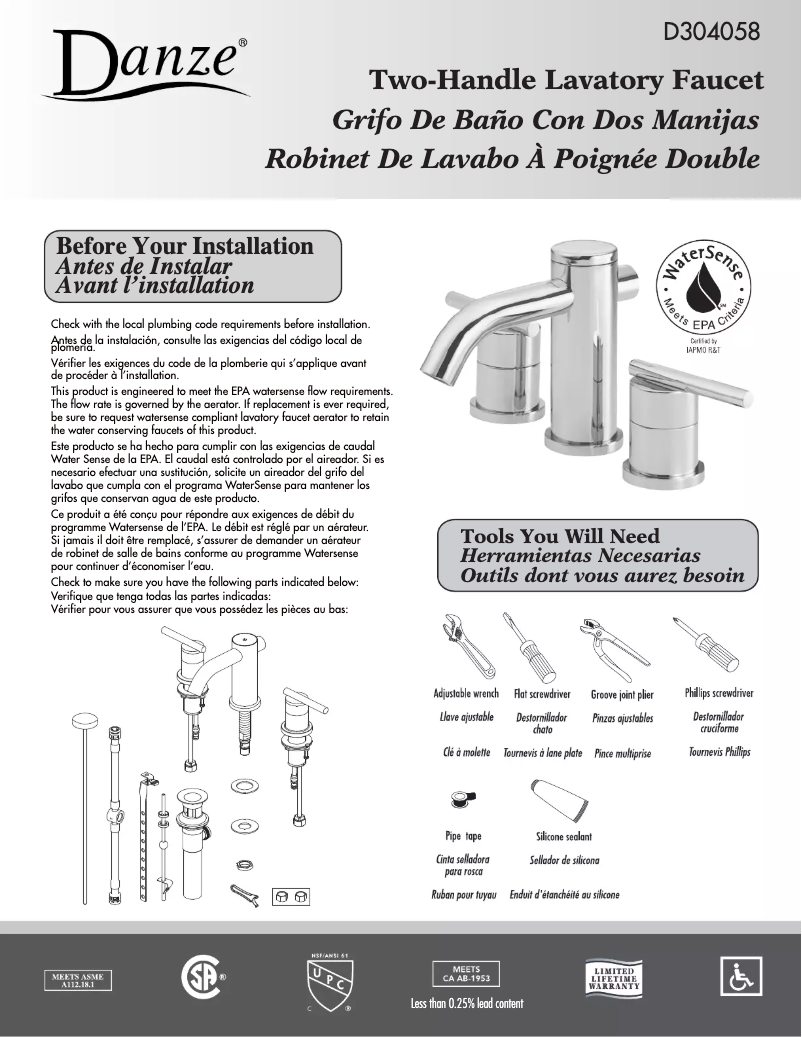 Page n°1 - Manuel utilisateur Danze D304058