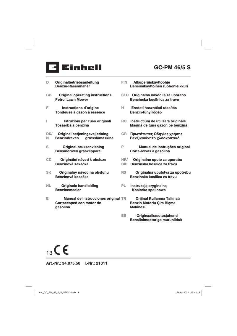 Page n°1 - Manuel utilisateur Einhell GC-PM 46/5 S