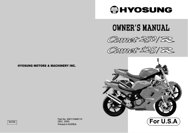 Page 1 de la notice Manuel utilisateur Hyosung Comet GT250R