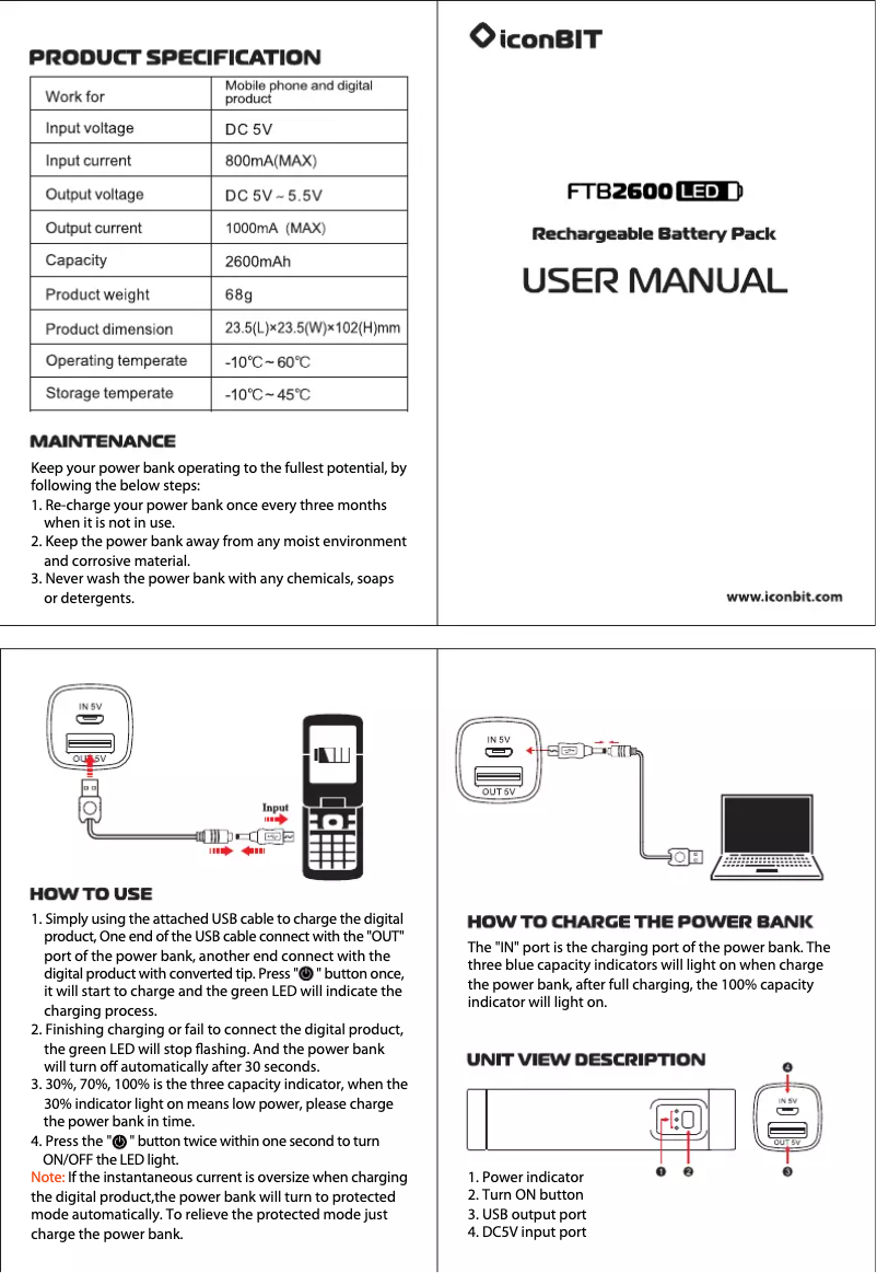 Page 1 de la notice Manuel utilisateur iconBIT FTB2600LED