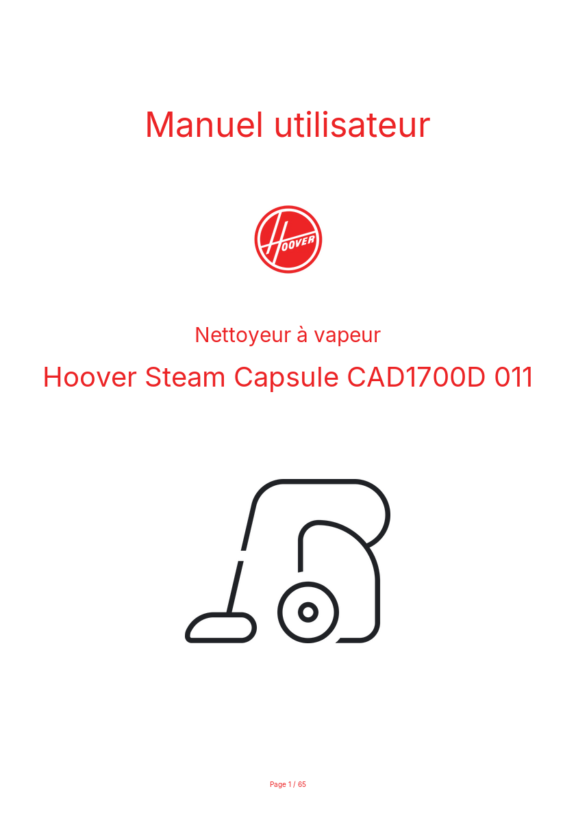 Page n°1 - Manuel utilisateur Hoover Steam Capsule CAD1700D 011