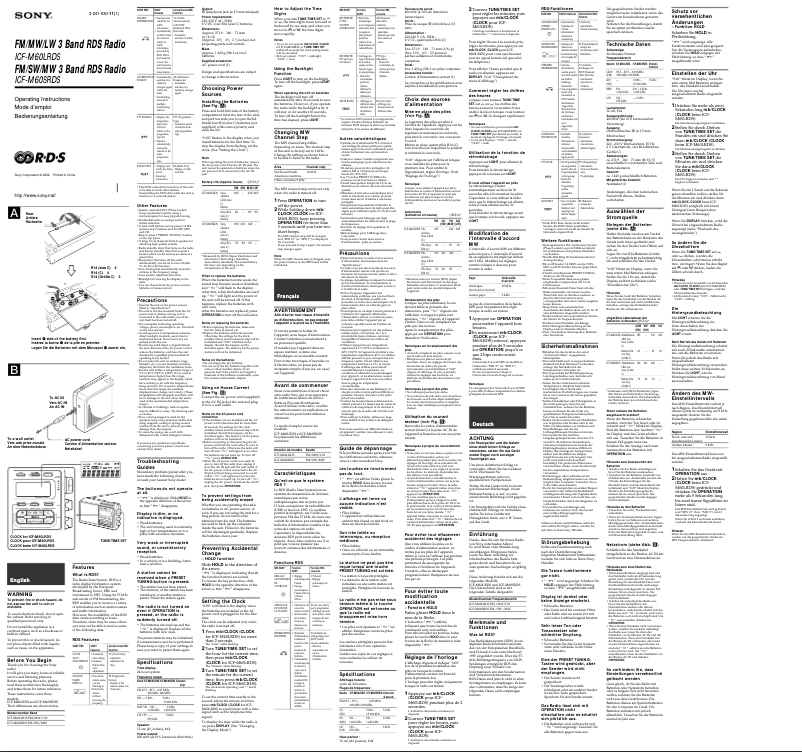 Image de la première page du manuel de l'appareil ICF-M60LRDS