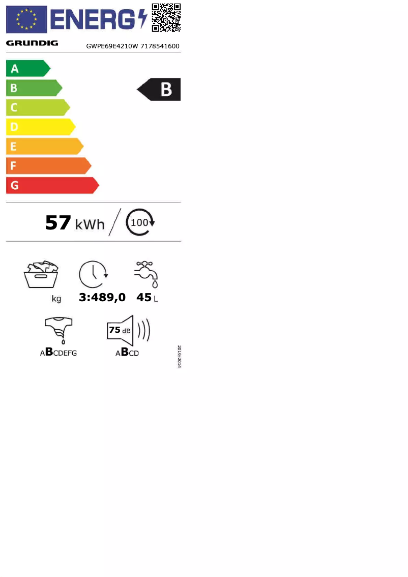 Página 1 del manual Etiqueta energética Grundig GWPE69E4210W