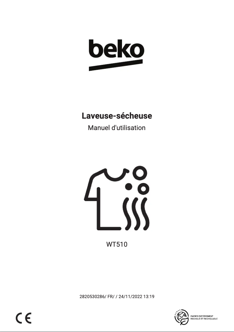 Page 1 de la notice Manuel utilisateur Beko WT510