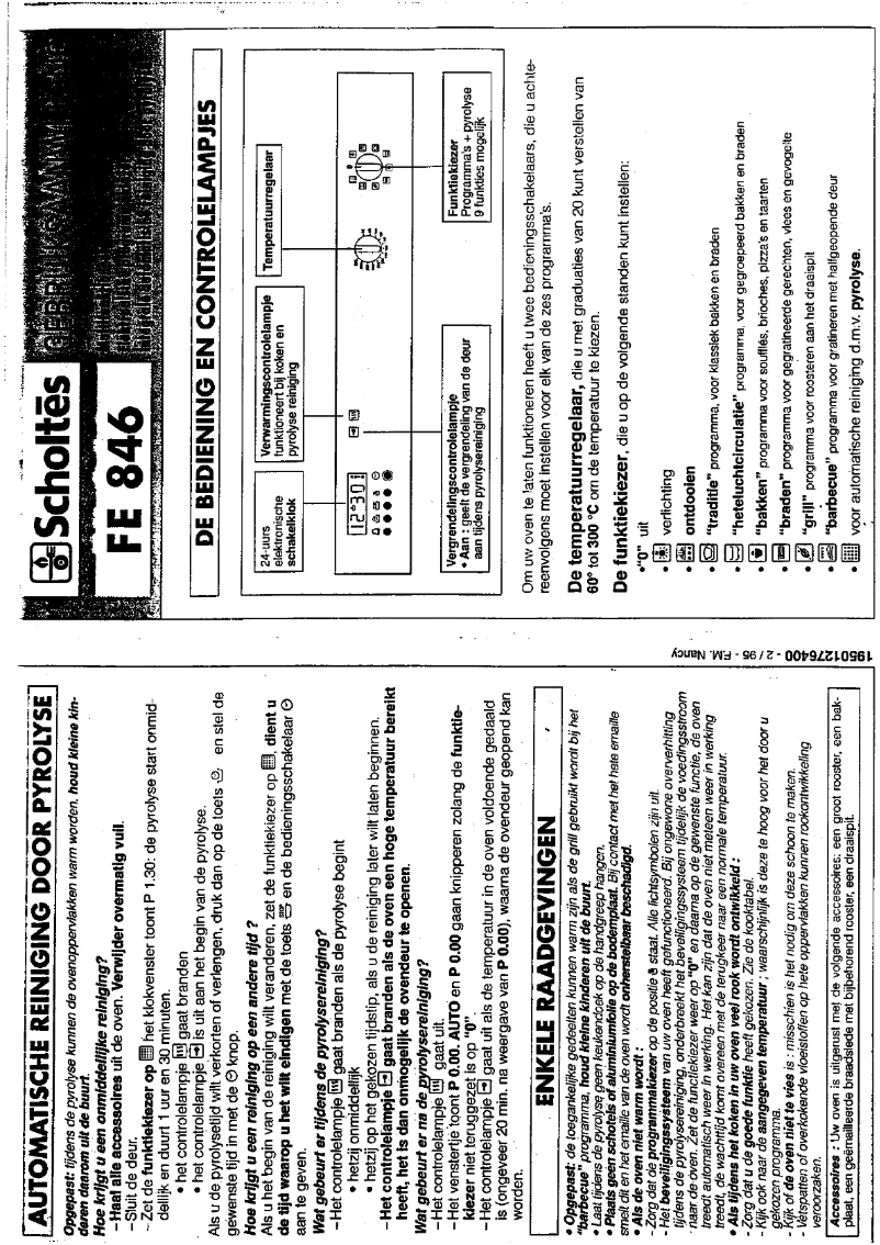 Page 1 de la notice Manuel utilisateur Scholtès FE 846