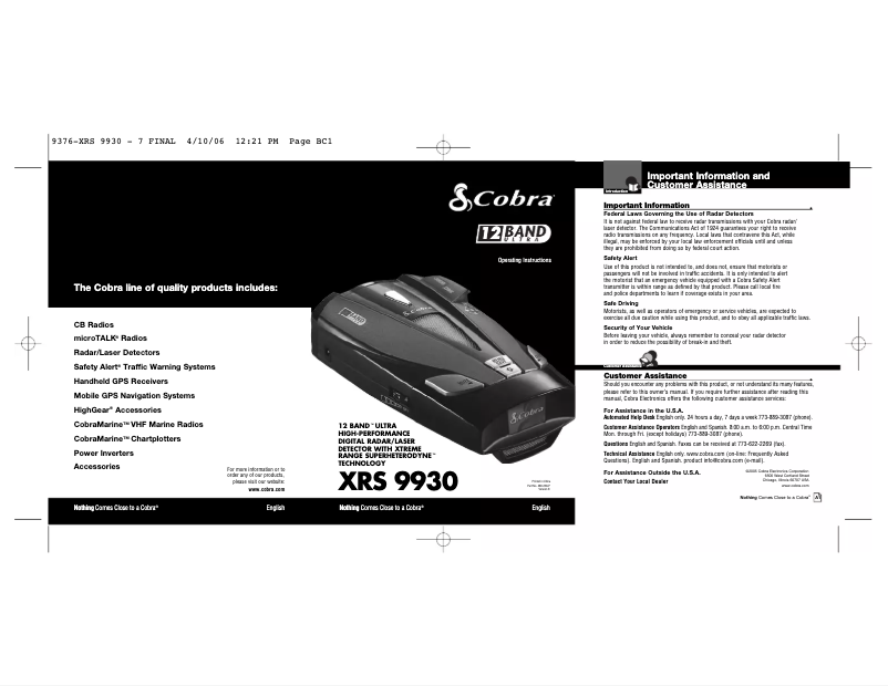 Image de la première page du manuel de l'appareil XRS 9930