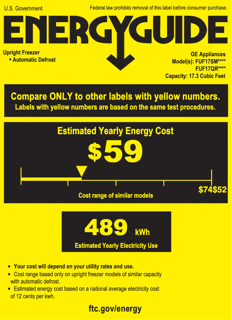 Page n°1 - Label énergétique GE FUF17SMRWW