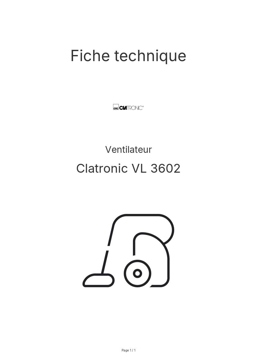 Page n°1 - Fiche technique Clatronic VL 3602